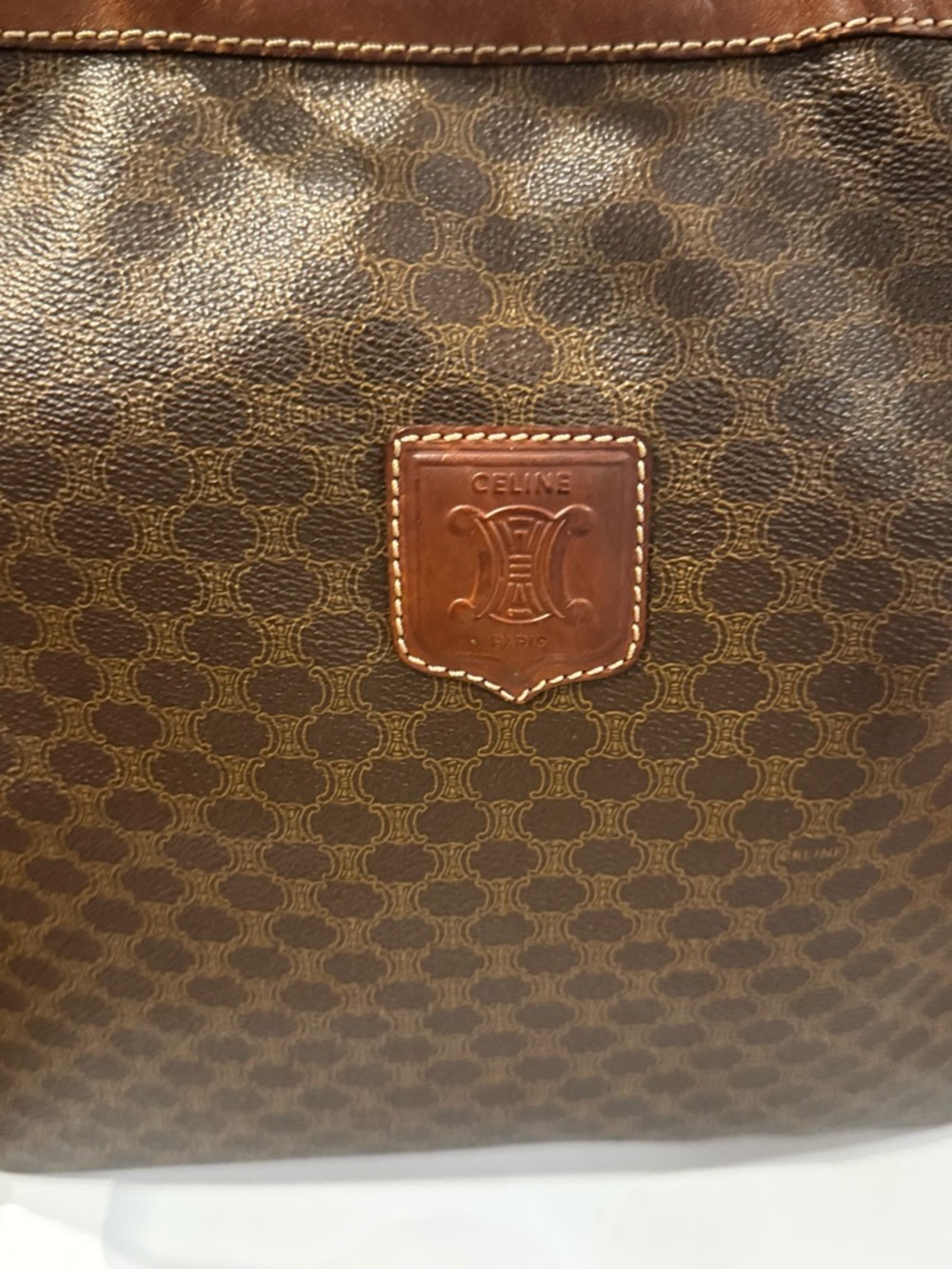 Celine Brown Monogram Canvas Tote with Tan Leather Trim - Picture 3 of 11